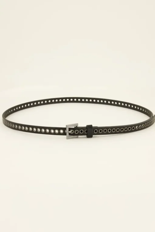 Zwarte Smalle Riem Met Zilveren Studs & Details