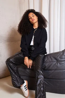 Zwarte Straight Leg Broek Met Studs
