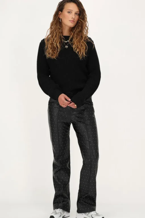Zwarte Straight Leg Broek Met Studs