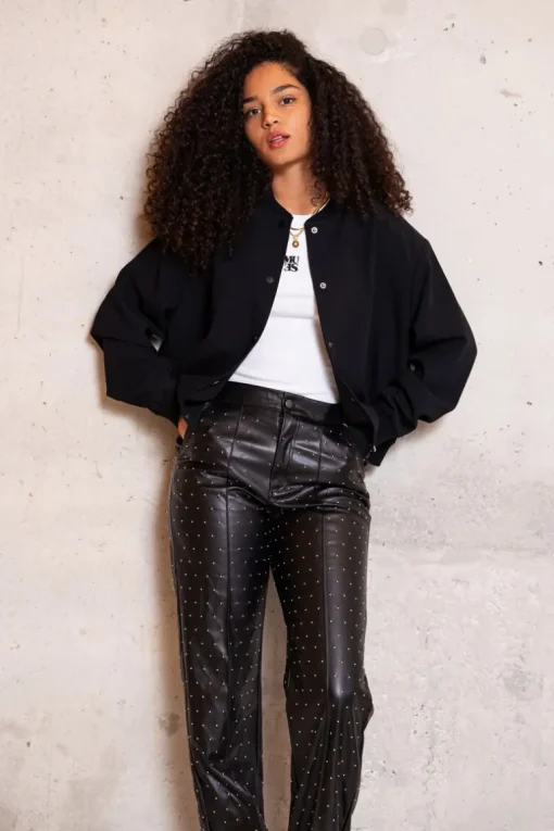 Zwarte Straight Leg Broek Met Studs