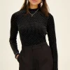 Zwarte Top Met Studs En Opstaande Kraag
