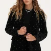 Zwarte Velvet Blazer Met Kraaltjes