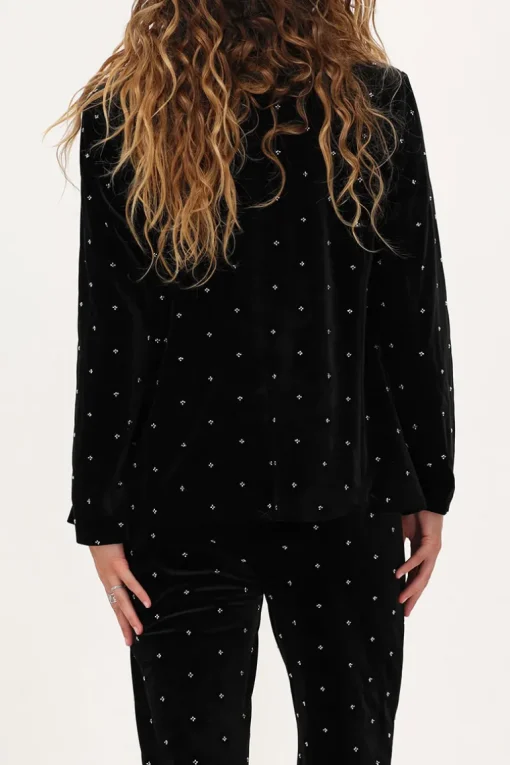 Zwarte Velvet Blazer Met Kraaltjes