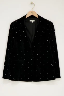 Zwarte Velvet Blazer Met Kraaltjes
