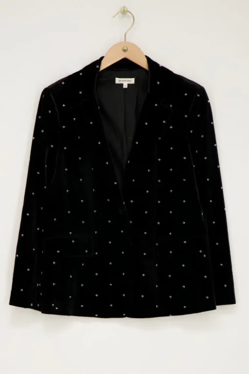 Zwarte Velvet Blazer Met Kraaltjes