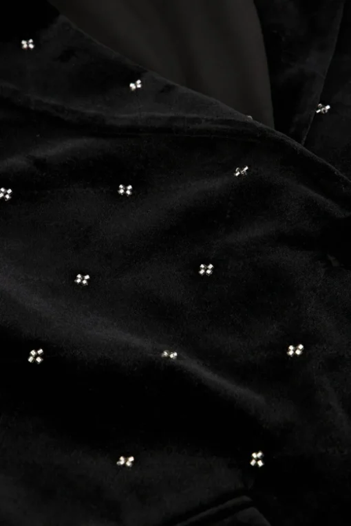 Zwarte Velvet Blazer Met Kraaltjes