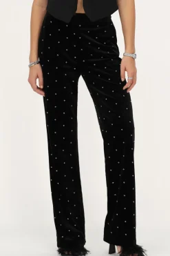 Zwarte Velvet Pantalon Met Kraaltjes