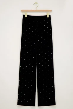 Zwarte Velvet Pantalon Met Kraaltjes