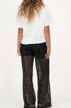 Zwarte Wide Leg Broek Met Pailletten