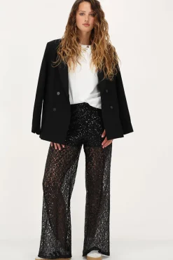 Zwarte Wide Leg Broek Met Pailletten