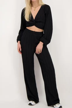 Zwarte Wide Leg Crinkle Broek
