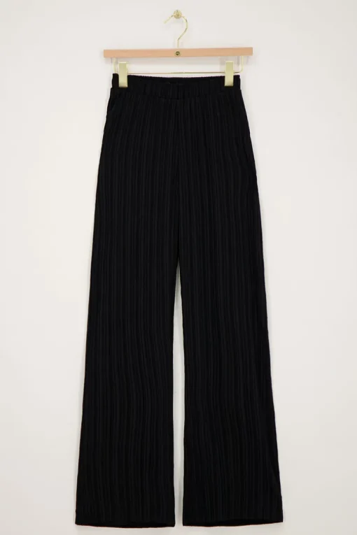 Zwarte Wide Leg Crinkle Broek