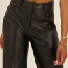 Zwarte Wijdvallende Broek Leatherlook