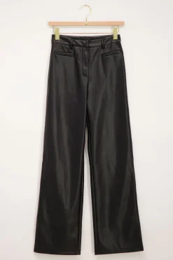 Zwarte Wijdvallende Broek Leatherlook