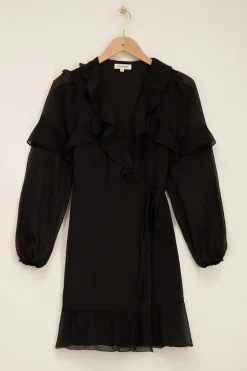 Zwarte Wikkeljurk Met Ruffles
