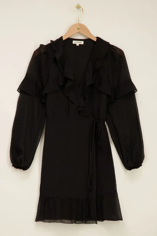 Zwarte Wikkeljurk Met Ruffles