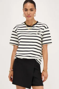 Zwart-wit Gestreept T-shirt Met ""Amour"" Strikje