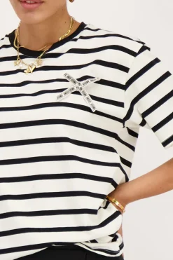 Zwart-wit Gestreept T-shirt Met ""Amour"" Strikje