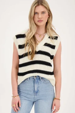 Zwart-wit Gestreepte Spencer Met V-hals