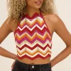 Ajour Haltertop Met Zigzag Print