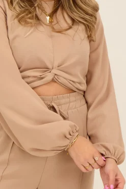 Beige Crêpe Top Met Knoop