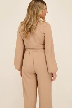 Beige Crêpe Top Met Knoop