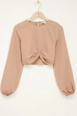 Beige Crêpe Top Met Knoop