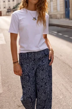 Blauwe Denim Jeans Met Rozen