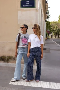 Blauwe Denim Jeans Met Rozen