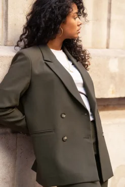 Donkergroene Blazer Met Dubbele Knopen