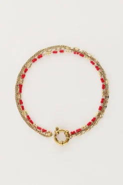 Driedubbele Armband Met Rode Kralen