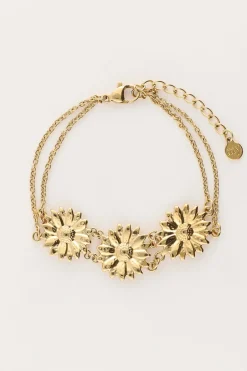 Dubbele Armband Met Drie Bloemen