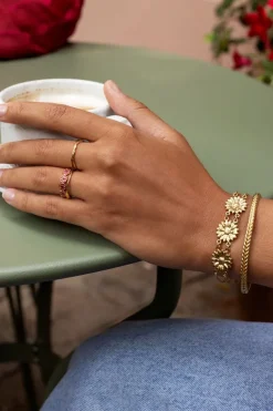 Dubbele Armband Met Drie Bloemen