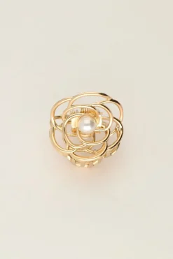 Gouden Rozen Haarclip Met Parel