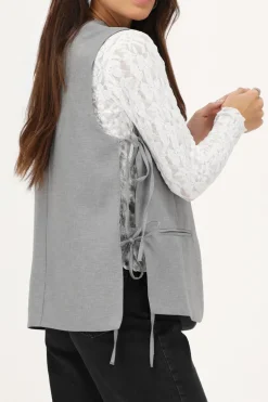 Grijs Gilet Met Strikjes Aan De Zijkant