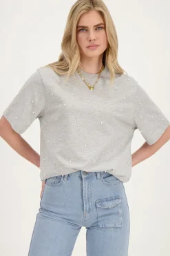 Grijs T-shirt Met Parels