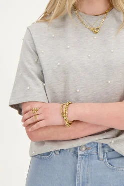 Grijs T-shirt Met Parels