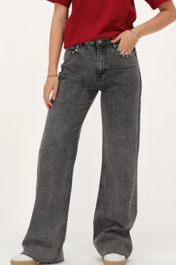 Grijze Jeans Met Wijde Pijpen & Studs
