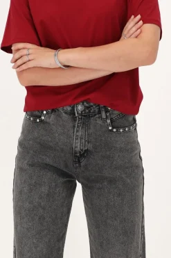 Grijze Jeans Met Wijde Pijpen & Studs