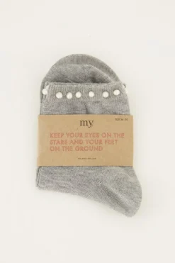 Grijze Sokken Met Parel Randje