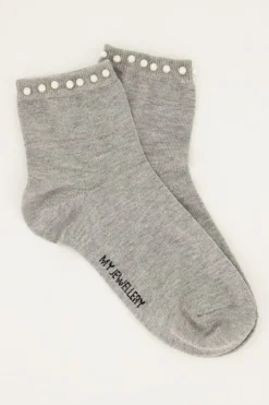 Grijze Sokken Met Parel Randje