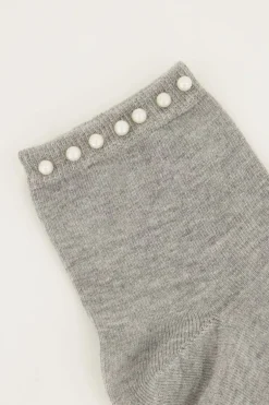Grijze Sokken Met Parel Randje