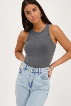 Grijze Tanktop Met Rib Structuur