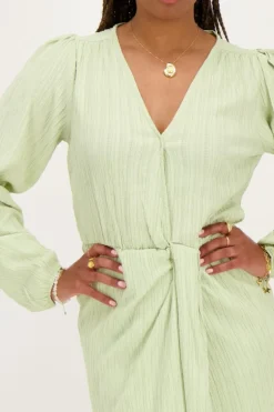 Groene Crinkle Midi Jurk Met Overslag