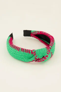 Groene Haarband Met Roze Stiksels