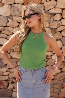 Groene Halter Top Met Lurex