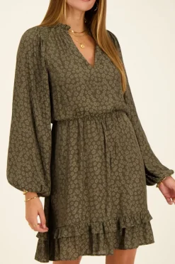 Groene Jacquard Jurk Met Lange Mouwen