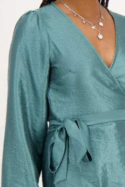Groene Wikkeljurk Metallic Look
