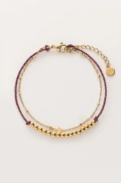 Minimalistische Dubbele Armband Met Paars Koord En Kralen