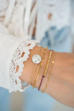 Minimalistische Dubbele Armband Met Paars Koord En Kralen